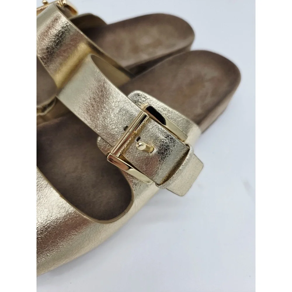 Michael Kors Gold Two Strap Slide Sandals Womens Size 6.5 M Comfort Footbed